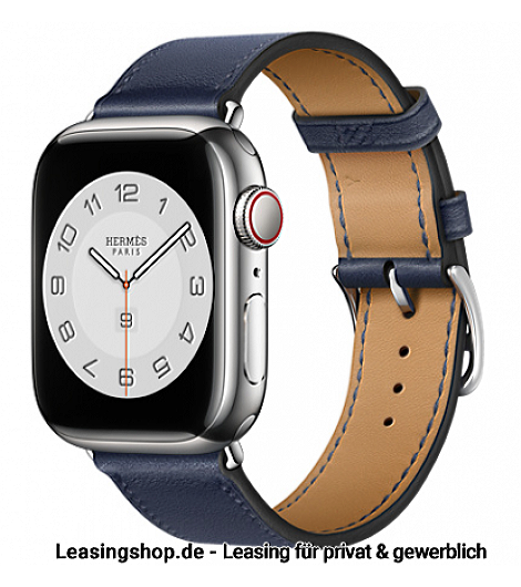 Apple Watch Hermes Series 7 GPS + Cellular leasen, 41 mm oder 45 mm Edelstahlgehäuse Silber, Single Tour Swift-Lederarmband Navy